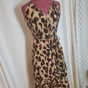 Animal print flare tie spaghetti strap dress sizeL